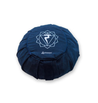 Pernă rotundă YogaSat cu hrișcă, bleumarin cu broderie Manipura Chakra, premium quality