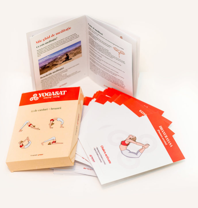 Set carduri cu 53 de asane Yogasat + broșură ghid meditație