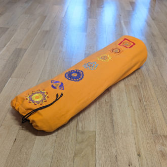 Geantă pt. saltea Yogasat, din bumbac. portocaliu cu broderie 7 chakre