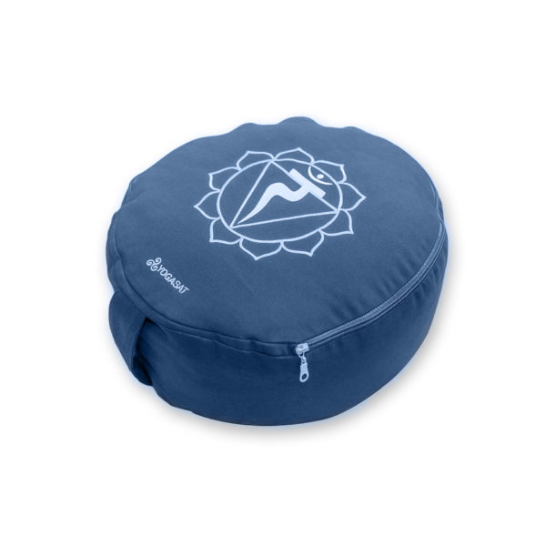 Pernă rotundă YogaSat cu hrișcă, bleumarin cu broderie Manipura Chakra, premium quality - Image 5