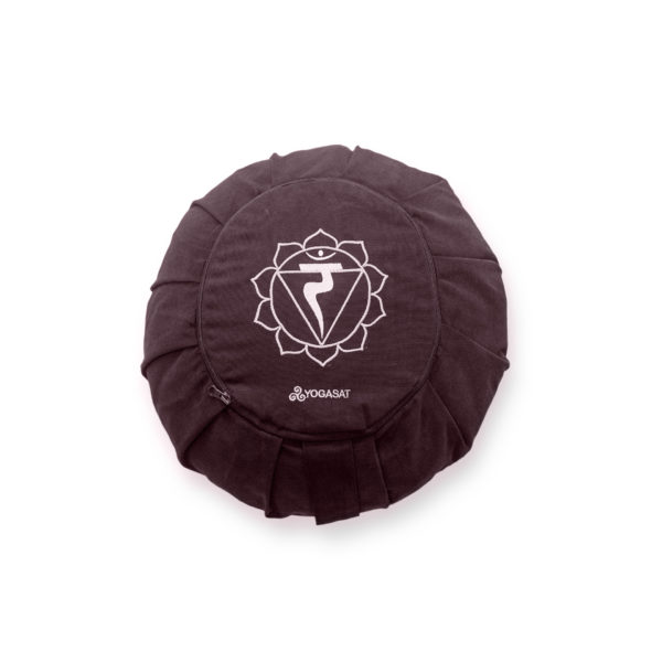 Pernă rotundă YogaSat cu hrișcă, maro cu broderie Manipura Chakra, premium quality - Image 3