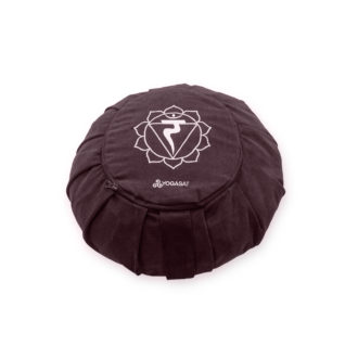 Pernă rotundă YogaSat cu hrișcă, maro cu broderie Manipura Chakra, premium quality