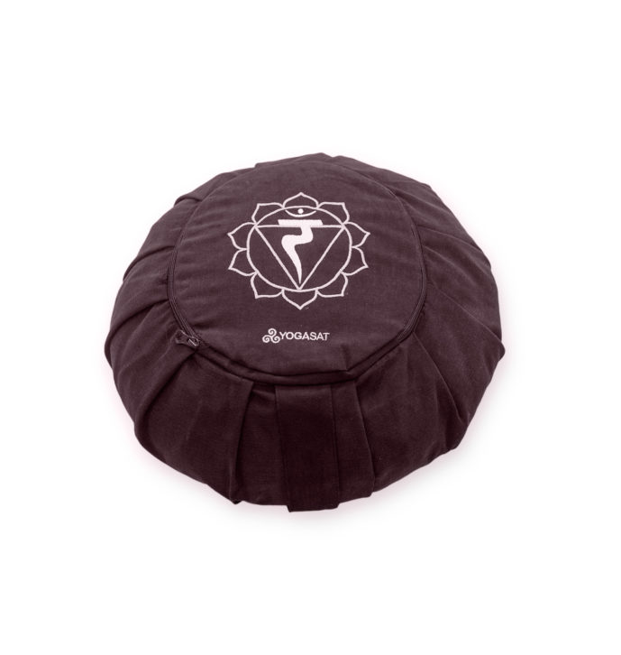 Pernă rotundă YogaSat cu hrișcă, maro cu broderie Manipura Chakra, premium quality Pernă rotundă YogaSat cu hrișcă, maro cu broderie Manipura Chakra, premium quality