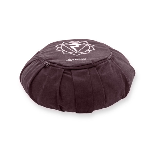 Pernă rotundă YogaSat cu hrișcă, maro cu broderie Manipura Chakra, premium quality - Image 6